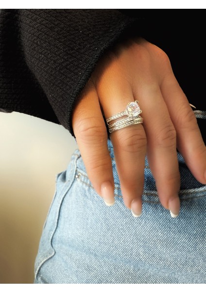 Çiftli Set Safir Zircon Gümüş Alyans