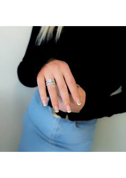 Çiftli Set Safir Zircon Gümüş Alyans