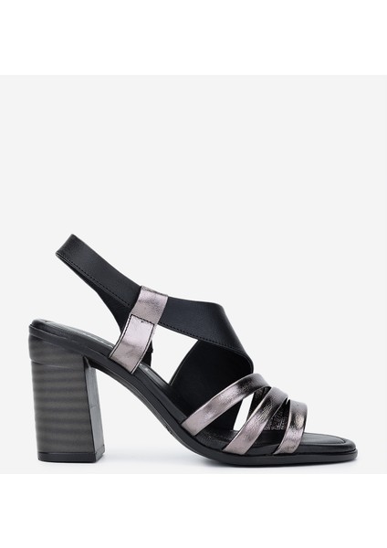 Kadın Hakiki Deri Siyah Topuklu Sandalet 882 603 Bn Sndlt Y25 Sıyah/antrasıt