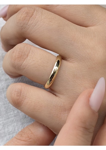 Gümüş 4 mm Bombeli 14 Ayar Altın Kaplamalı Klasik Alyans