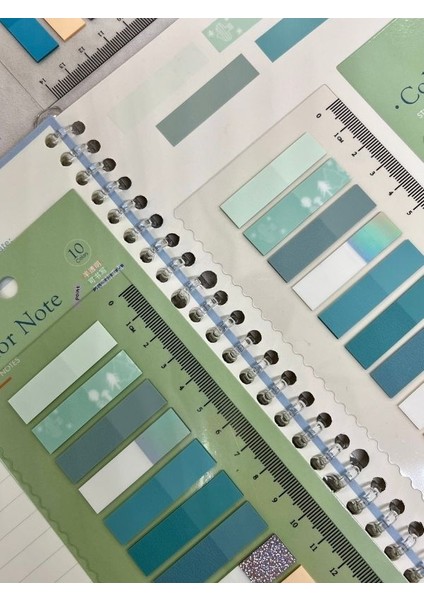 10 Renkli Cetvelli Altın Yaldızlı Mavi ve Gri Tonları Şeffaf Pet Indeks/kitap Ayracı/ındex Sticker/sticky Note