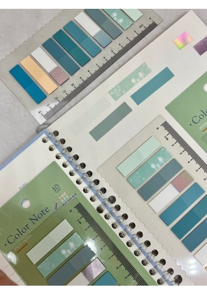 10 Renkli Cetvelli Altın Yaldızlı Mavi ve Gri Tonları Şeffaf Pet Indeks/kitap Ayracı/ındex Sticker/sticky Note