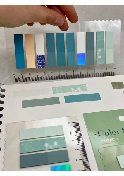 10 Renkli Cetvelli Altın Yaldızlı Mavi ve Gri Tonları Şeffaf Pet Indeks/kitap Ayracı/ındex Sticker/sticky Note