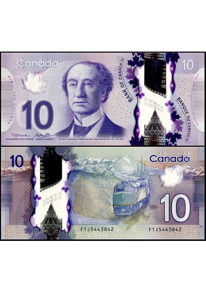 Canada Kanada 10 Dollars Polymer Çil Banknot (Train) Çil Banknot