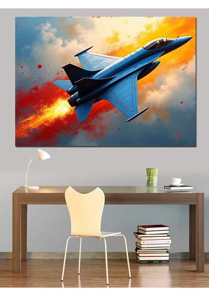 Mavi Jet Uçağı Dekoratif Kanvas - Mdf Ahşap Tablo