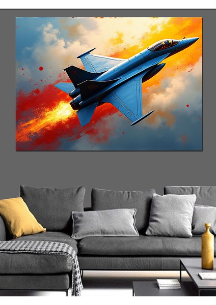 Mavi Jet Uçağı Dekoratif Kanvas - Mdf Ahşap Tablo fiyatları