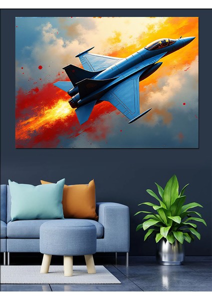 Mavi Jet Uçağı Dekoratif Kanvas - Mdf Ahşap Tablo fırsatları