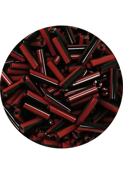 Uzun Boru Kesme Boncuk Çap 2mm Uzunluk 10 mm - 20 Gram - Kırmızı Siyah - BNC252