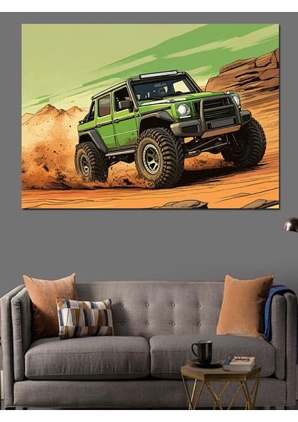 Çöl Off-Road Jeep Dekoratif Kanvas - Mdf Ahşap Tablo