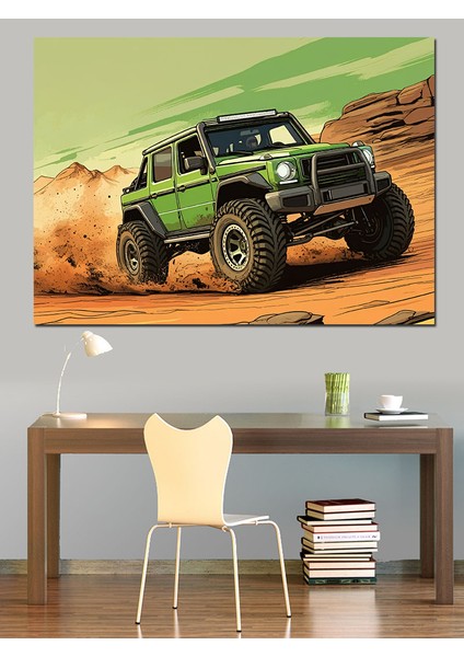 Çöl Off-Road Jeep Dekoratif Kanvas - Mdf Ahşap Tablo fiyatları