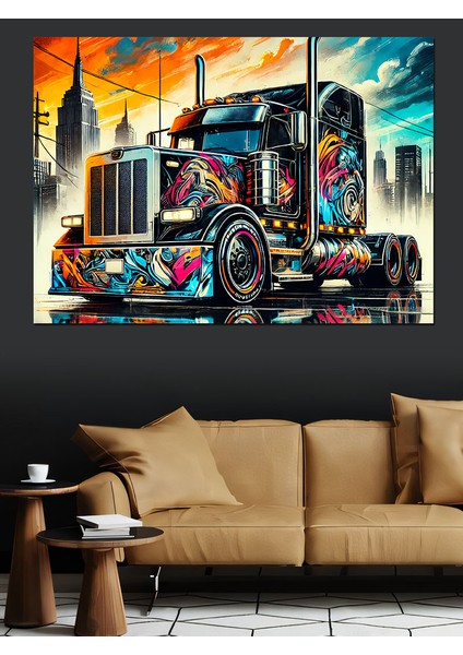 Renkli Grafiti Tır Dekoratif Kanvas - Mdf Ahşap Tablo