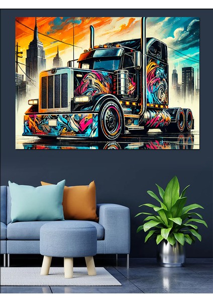 Renkli Grafiti Tır Dekoratif Kanvas - Mdf Ahşap Tablo fiyatları