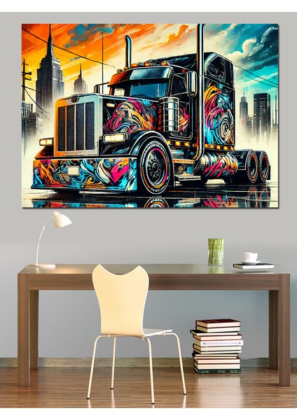 Renkli Grafiti Tır Dekoratif Kanvas - Mdf Ahşap Tablo fırsatları