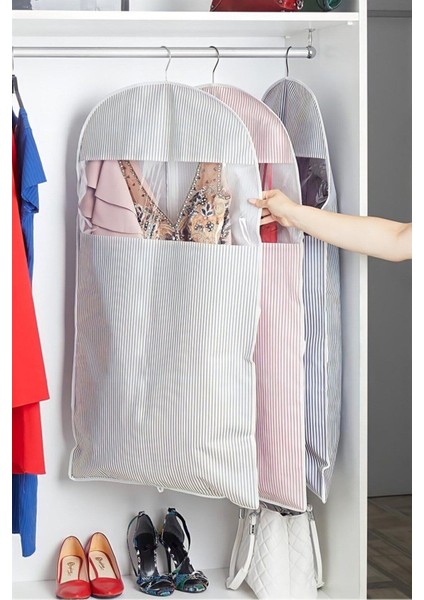 Pembe Çizgili Elbise Kılıfı 60x100 cm, Kumaş, Şık ve Kullanışlı Tasarım