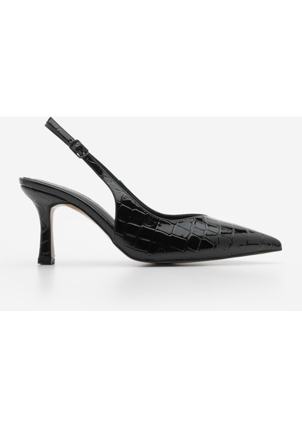 Kadın Stiletto Sivri Burun Croco Arkası Açık Atkılı Topuklu Ayakkabı Andis
