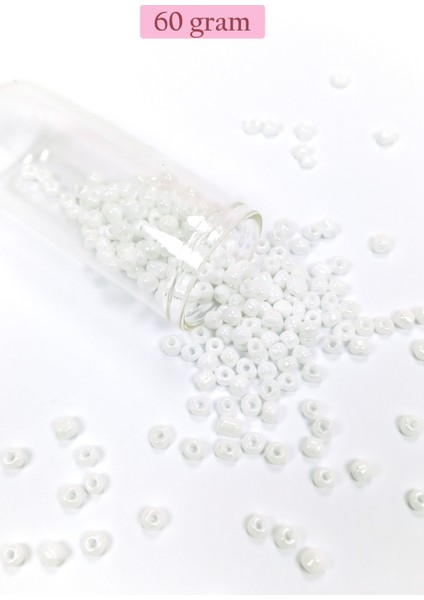 Dökme Cam Kum Boncuk Büyük Boy (6/0) 4 mm - 60 Gram - Kar Beyaz - BNC109