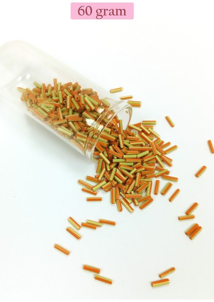 Uzun Boru Kesme Boncuk Çap 2mm Uzunluk 10 mm - 60 Gram - Yeşil Turuncu - BNC300