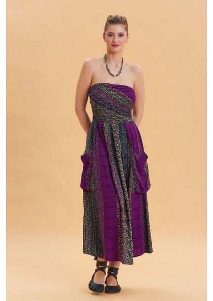 Straplez Göğüs Cep Detaylı Kloş Elbise fırsatları