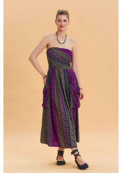 Straplez Göğüs Cep Detaylı Kloş Elbise indirimleri