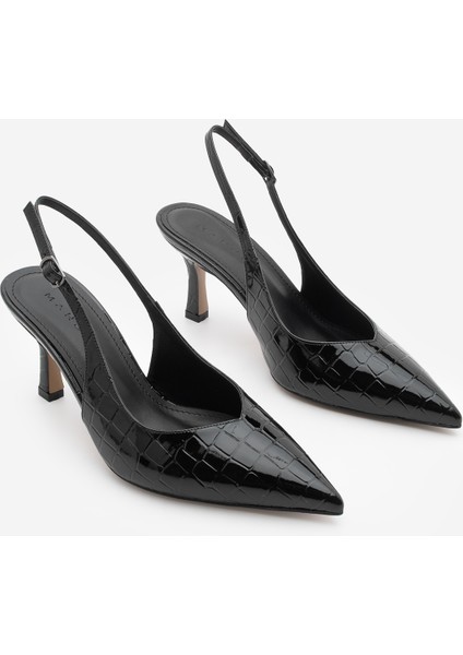 Kadın Stiletto Sivri Burun Croco Arkası Açık Atkılı Topuklu Ayakkabı Andis