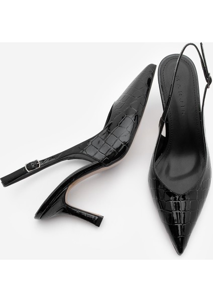 Kadın Stiletto Sivri Burun Croco Arkası Açık Atkılı Topuklu Ayakkabı Andis