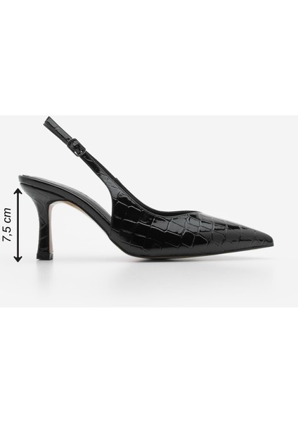 Kadın Stiletto Sivri Burun Croco Arkası Açık Atkılı Topuklu Ayakkabı Andis