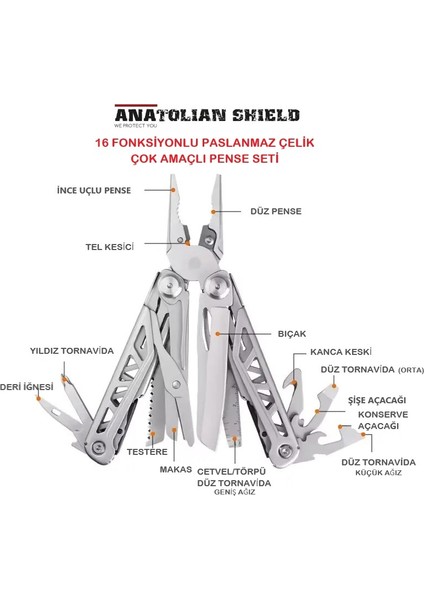 Doğada Hayatta Kalma Paslanmaz Çelik 16 Fonksiyonlu Katlanır Pense Seti fiyatları