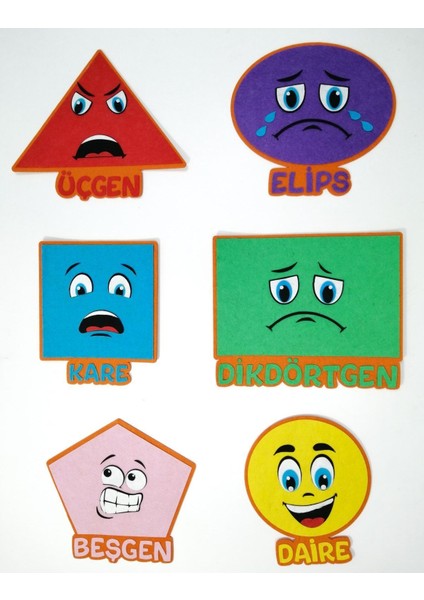 Geometrik Şekiller Panosu 6 Renk ve Ifadeli (Keçe Eğitim Materyali)