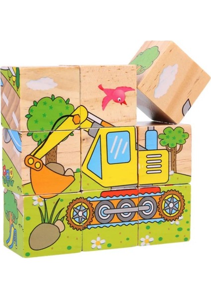 6 Farklı Araçlar Temalı 9'lu Küp Eğitici Yapboz