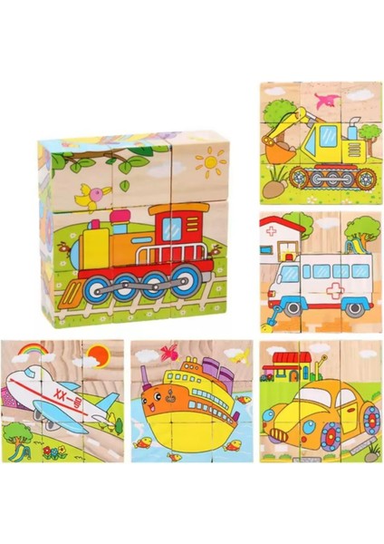 6 Farklı Araçlar Temalı 9'lu Küp Eğitici Yapboz fırsatları