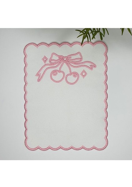 Vişne Tasarım Beyaz Renk Pembe Nakışlı Kumaş Kokteyl Peçetesi 1 Adet fiyatları