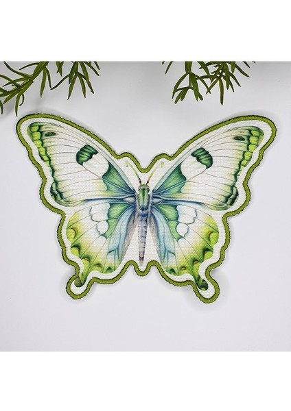 Yeşil Kelebek Şeklinde Nakış Kenar Kumaş Kokteyl Peçetesi 1 Adet