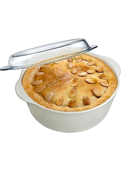 Non-Stick Cam Kapaklı Yuvarlak Tencere, Krem 3150CC, PB-59013-GR
