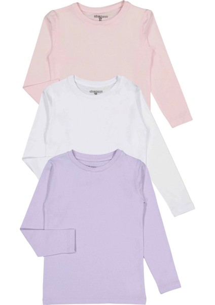 Unisex Uzun Kollu 3'lü Set Düz Renkli Tişört - Kız Erkek Çocuk