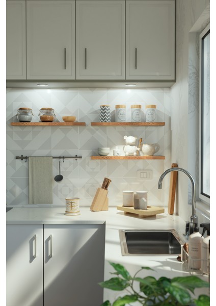 60 cm 3lü Safir Meşe Mdf Uçan Duvar Rafı Gizli Bağlantı Kitaplık