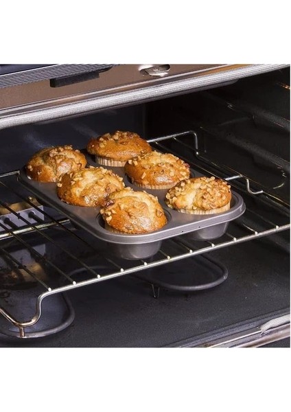 Home 6 Gözlü Metal Muffin ve Cupcake Tepsisi, Fırın Tepsisi, Çok Amaçlı Kek Kalıbı, Yüksek Isıya Dayanıklı, Kolay Temizlenebilir, Mükemmel Pişirme Sonuçları