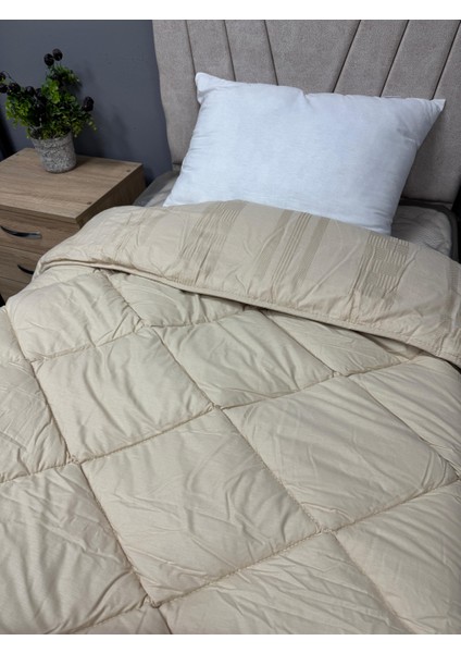 %100 Pamuk Saten Çift Kişilik Yorgan Çift Taraflı Unita V1 Çizgili Düz Desenli Kapitoneli Sütlü Kahve