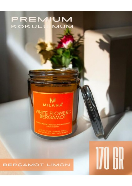Kavanoz Kokulu Mum Beyaz Çiçekler Bergamot 170 gr