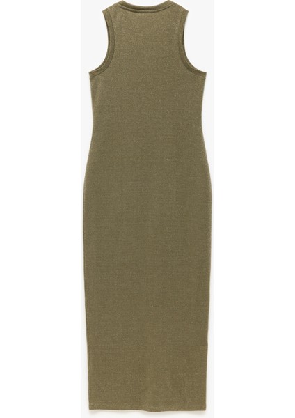 Skinny Fit Bisiklet Yaka Parıltılı Kolsuz Uzun Kalem Bodycon Elbise fırsatları