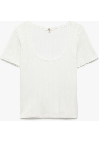 Slim Fit Pamuklu Derin U Yaka Kısa Kollu Tişört