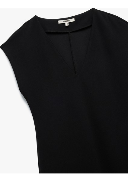 Bürümcük Kumaş Slim Fit Kolsuz Midi Boy V Yaka Bodycon Elbise
