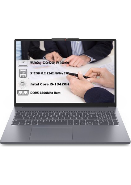 Ideapad Slim 3 16IRH10 Intel Core I5 13420H 40GB Ddr5 Ram 512 GB SSD 16'' Wuxga IPS Panel Windows 11 Pro Taşınabilir Bilgisayar 83K2001FTR P9