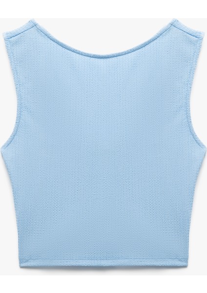 Slim Fit Bisiklet Yaka Bürümcük Kumaş Sırt Dekolteli Kolsuz Tişört