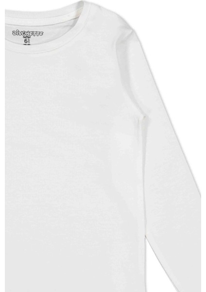 Unisex Uzun Kollu 3'lü Set Düz Renkli Tişört - Kız Erkek Çocuk