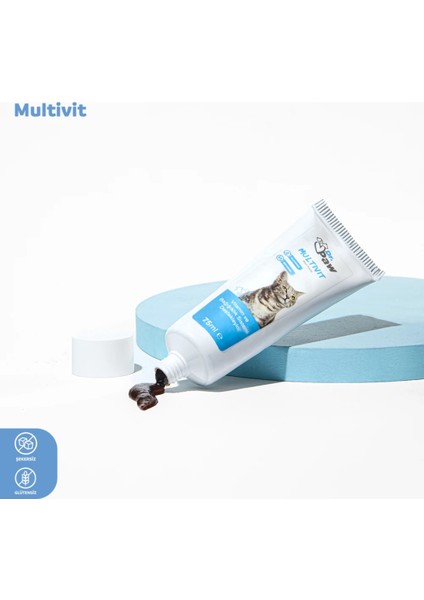 Multivit Malt Paste: Kediler İçin Glütensiz ve Şekersiz Günlük Vitamin Takviyesi (100 gr)