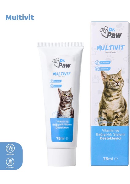 Multivit Malt Paste: Kediler İçin Glütensiz ve Şekersiz Günlük Vitamin Takviyesi (100 gr)