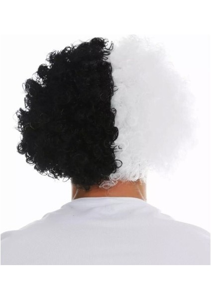 Siyah Beyaz Kıvırcık Afro Bonus Taraftar Peruğu