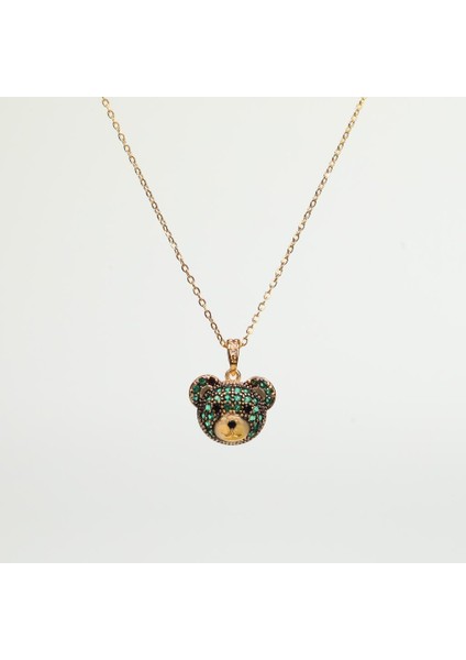 Çelik Kadın Kolye, Yeşil Ayıcık Model, Gold Renk, NO:179 fiyatları