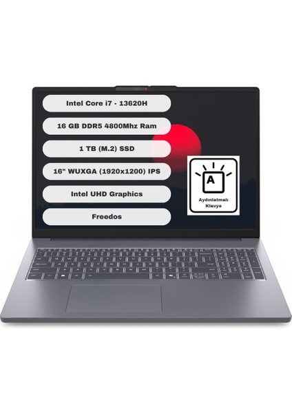 Ideapad Slim 3 16IRH10 Intel Core I7 13620H 16GB 1tb SSD Freedos 16" Fhd Taşınabilir Bilgisayar 83K2001VTR
