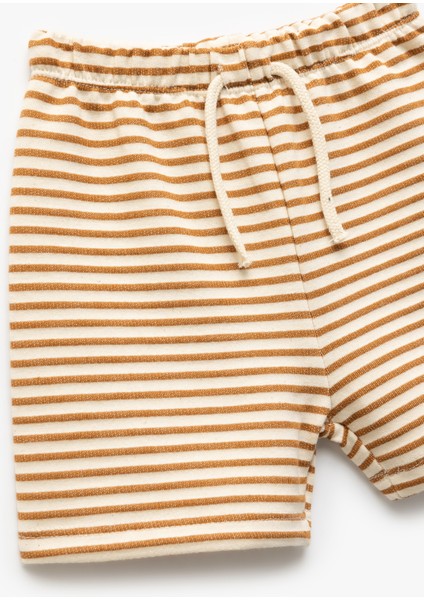 Beli Bağcıklı Pamuklu Çizgili Şort modelleri